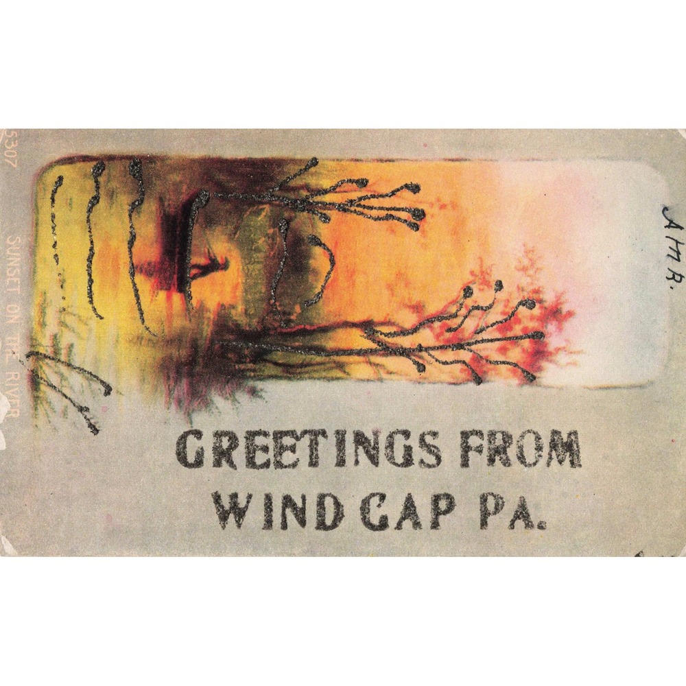 Wind Gap Pennsylvania PA Postcard Sunset on the River Glitter Greetings c1910